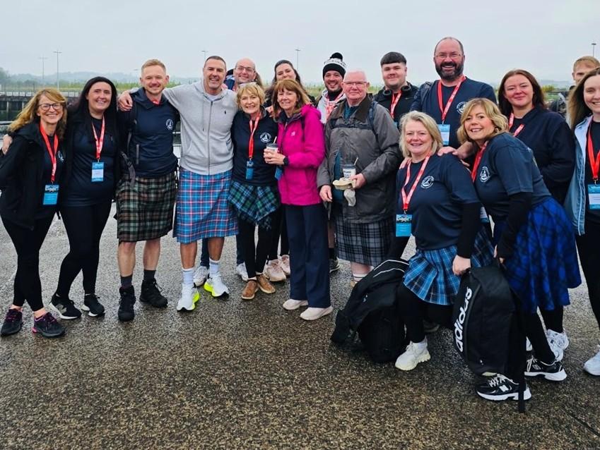 Kilt Walk Group photo at the start with Paddy McGuiness